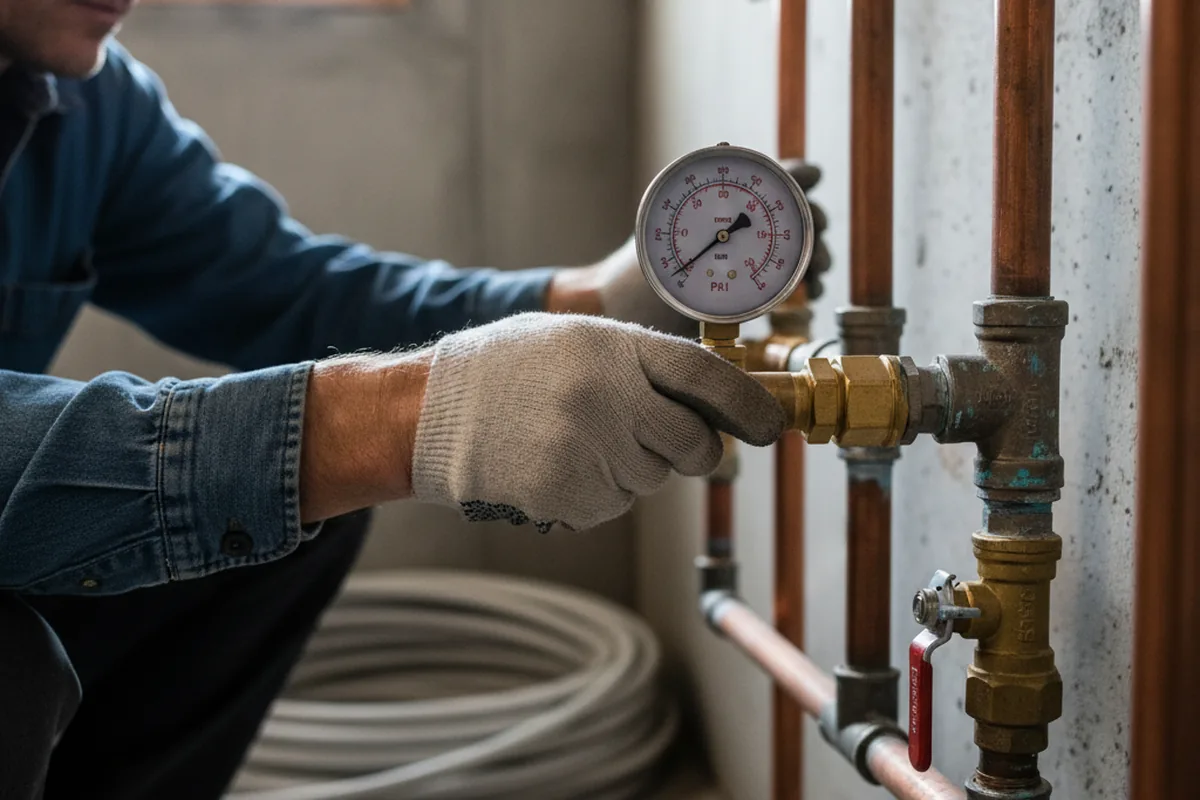 Pressure testing a repaired line during Water Line Repair in Plattenville